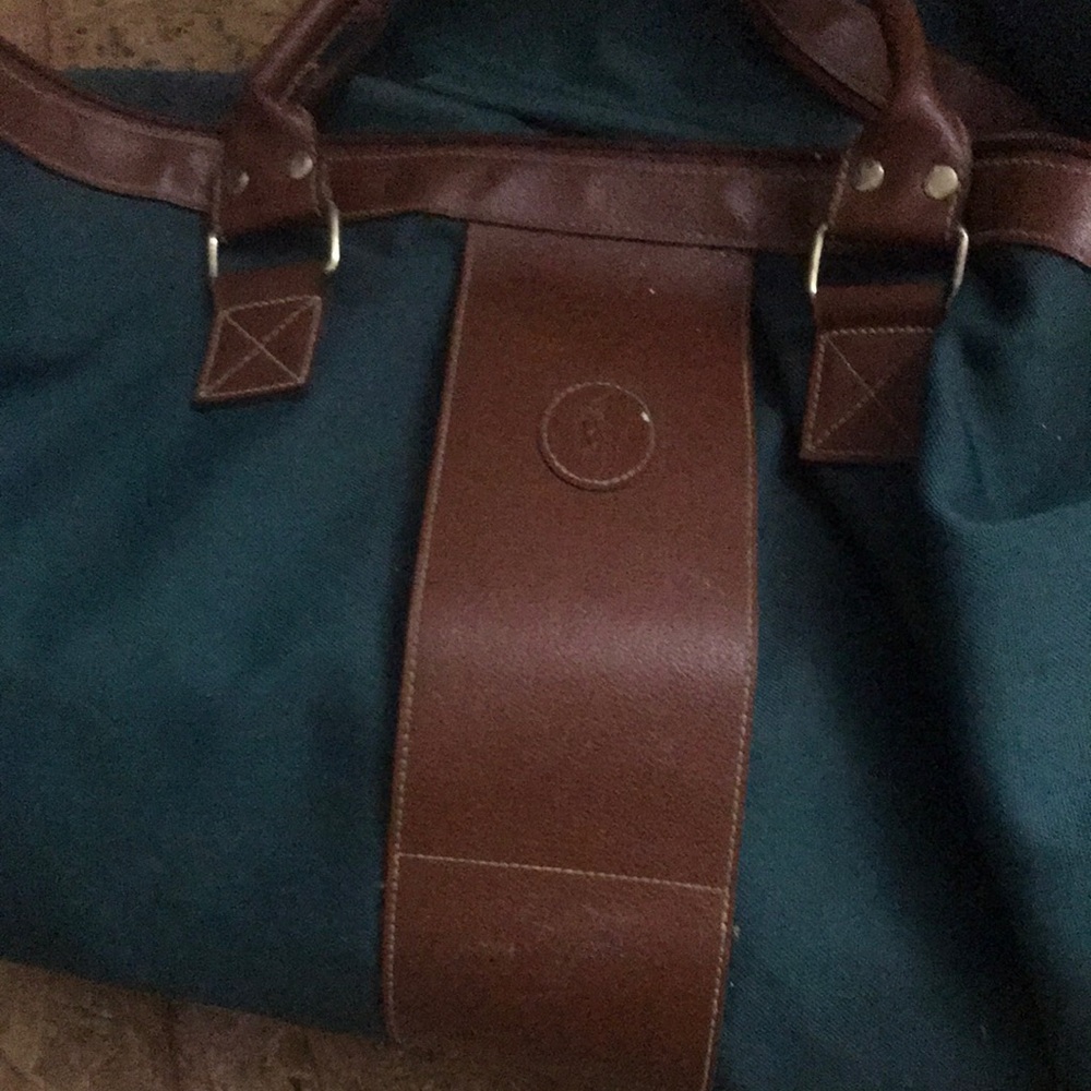 Green and Brown Duffel Bag with Leather Accents